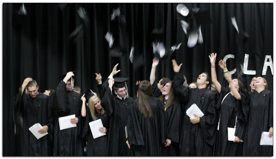 Graduation Caps  in The Air
