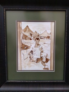 Coffee panting of a soldier on VJ Day WWII