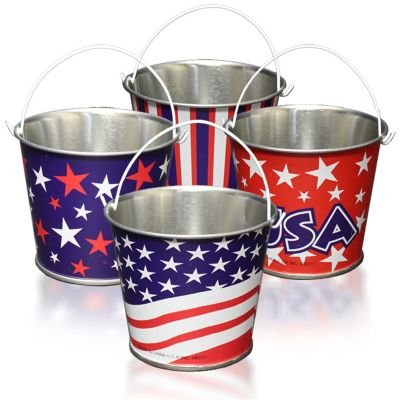 Lot Of 12 Assorted Patriotic Theme Mini Metal Bucket Party Favors