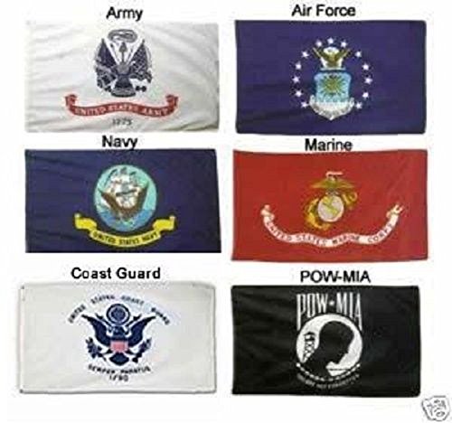 2X3 Military 5 Branches Army, Navy, Marines, Air Force, Coast Guard & Pow Mia DOUBLE SIDED Polyester Flag Set 2'x3' Banner with Grommets